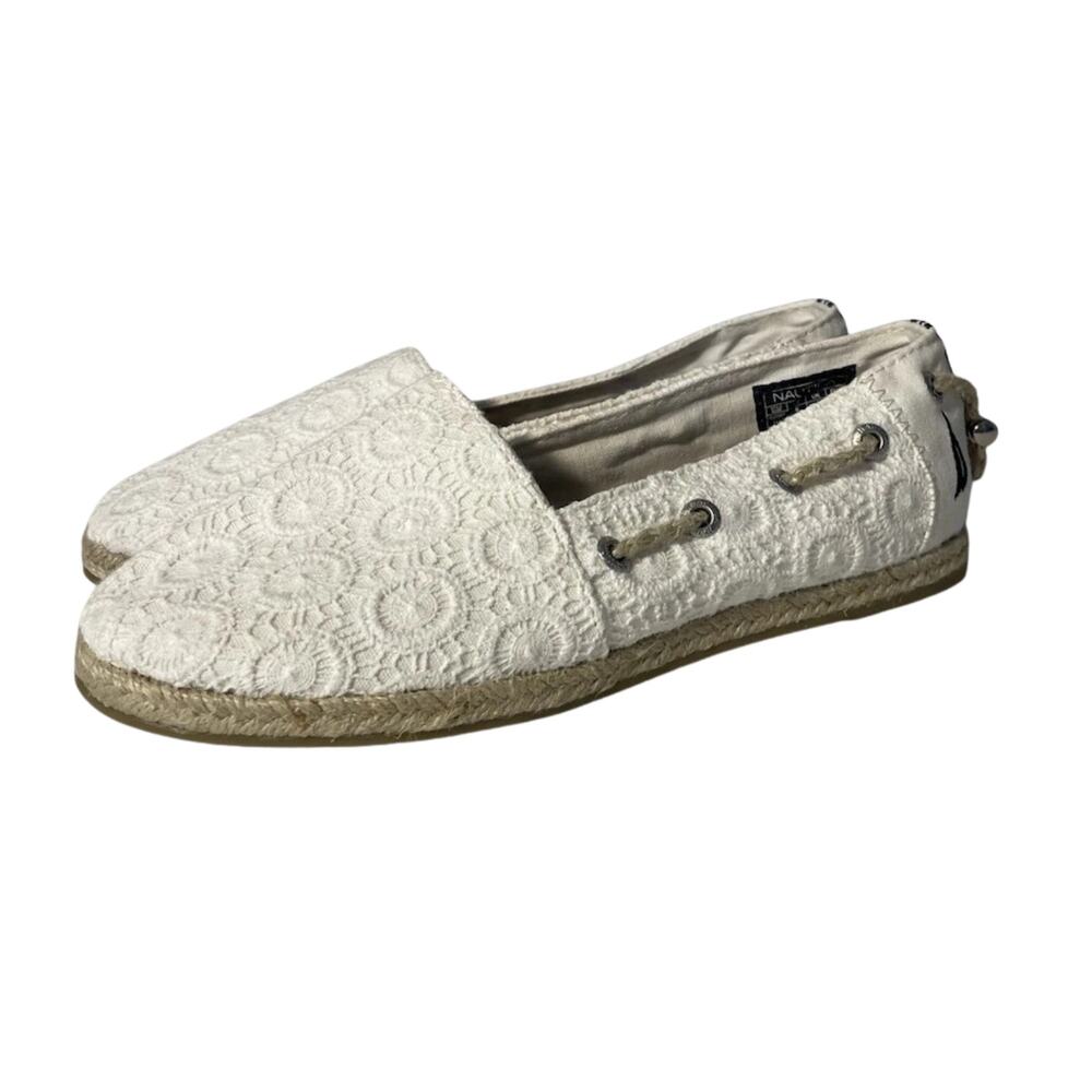 Nautica 'Rudder' White Casual Canvas Crochet Eyelet Slip-On Shoes women Sz 8.5